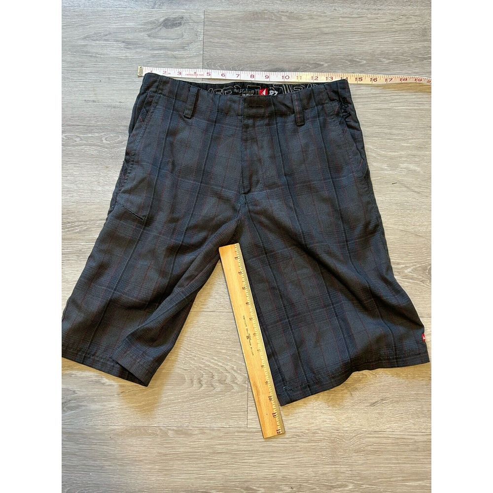Quicksilver Mens Size 27 Black Grey Plaid Flat Front Shorts Embroidered Logo